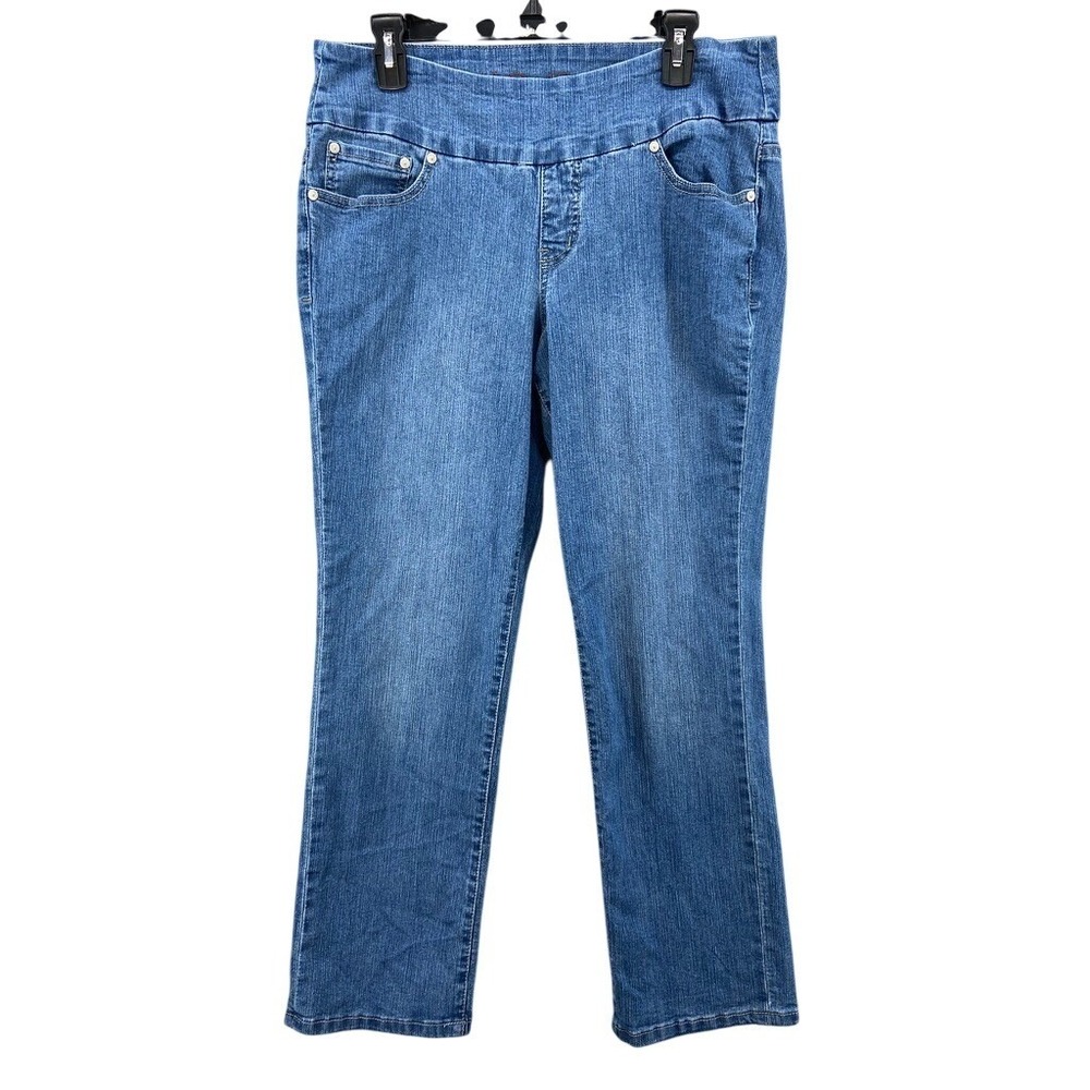 Jag Jeans Womens Sz 10 Pull On Straight Leg Short Blue Medium Wash Stretch Denim
